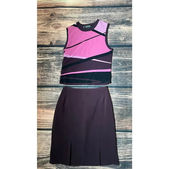 Kasper Women's Petite‎ Purple Geometric Sleeveless Top & Skirt Set 2P - Picture 1 of 4